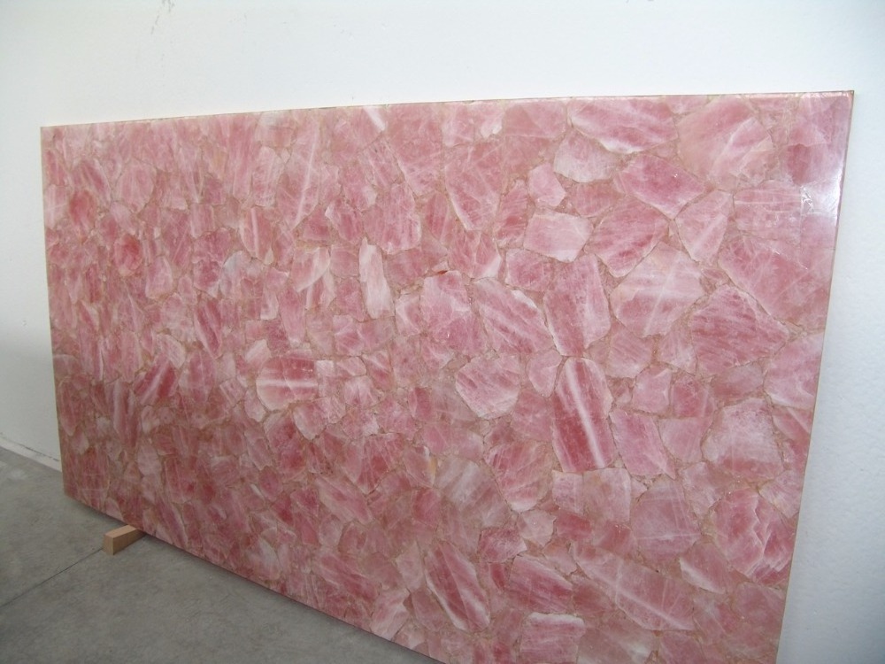 Luxury Semi Precious Stone Pink Crystal Slabs Countertops rose quartz Tiles