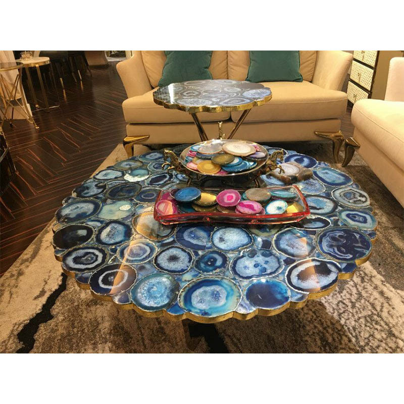 Luxury blue agate stone blue marble Coffee Table