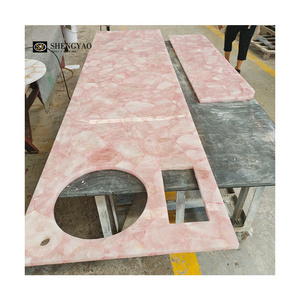 Customized Luxury Gemstone Pink Marble Crystal Rose Quartz Kitchen Counter Top