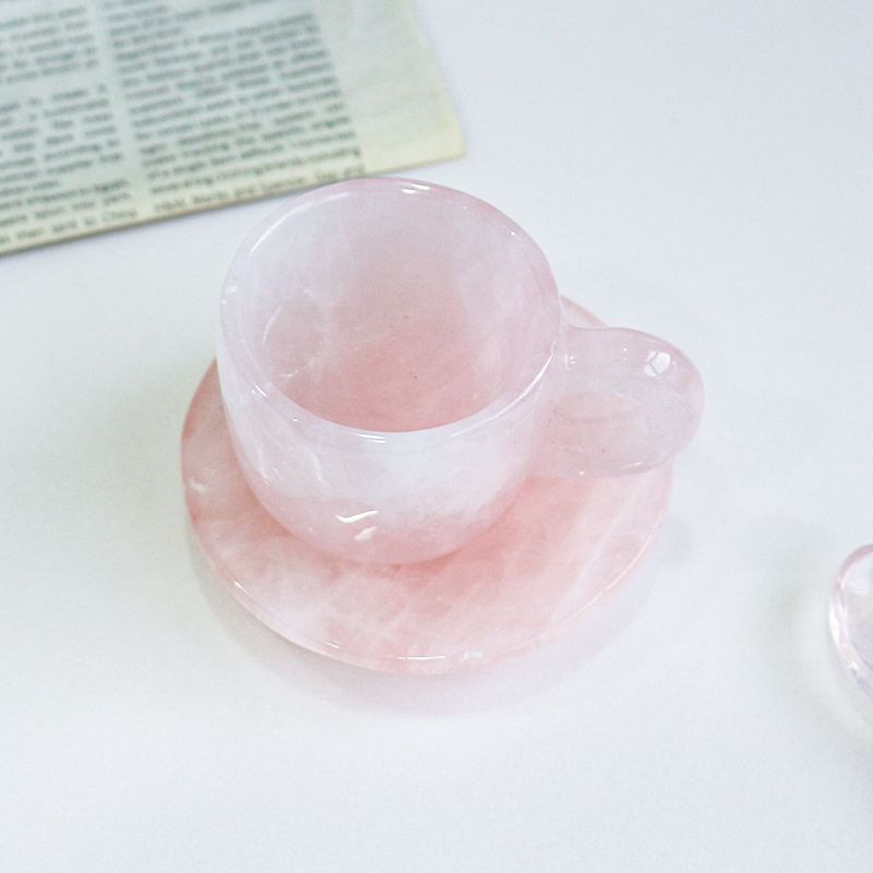 Natural Pink Rose Quartz Crystal Heart Amethyst Crystal Cup For Tea/Coffee