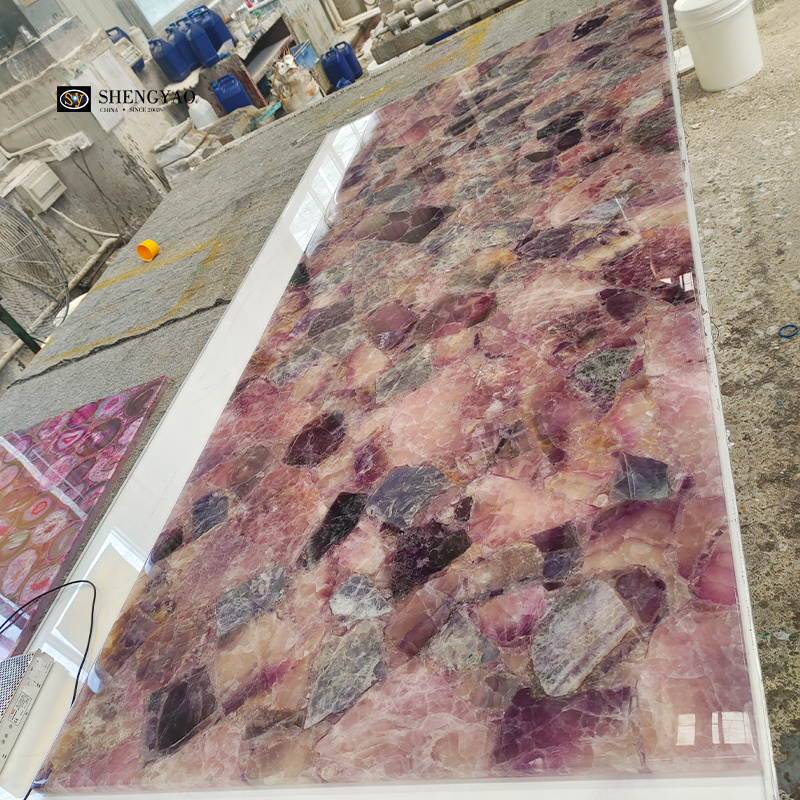 Custom Natural Purple Quartz Crystal Amethyst Slab For Table Top Countertop