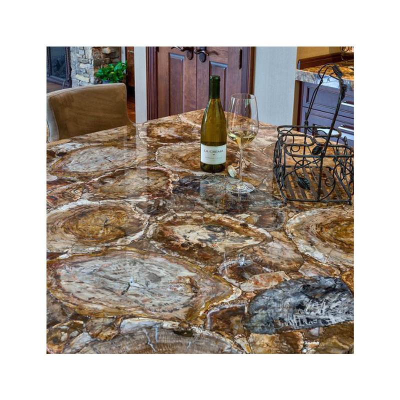 Custom Unique Marble Brown Petrified Wood Table Top Fossil Stone Countertop