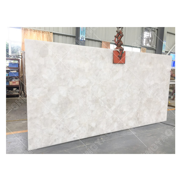 Backlit White Quartz Natual Crystal Beautiful Dining Table/VarnityTop/Large Marble Slab For Wall/Floor Decoration