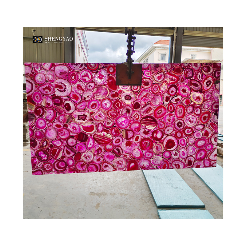 SHENGYAO GEMSTONE/Natural Luxury Pink Translucent Marble Rose Backlit Agate Stone Slabs