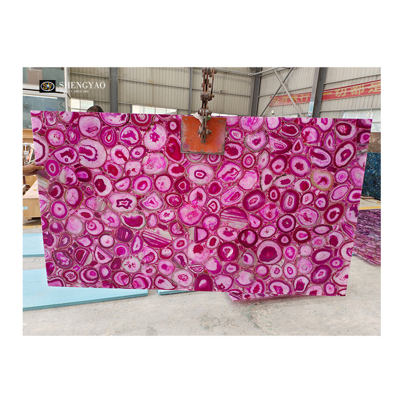 SHENGYAO GEMSTONE/Natural Luxury Pink Translucent Marble Rose Backlit Agate Stone Slabs