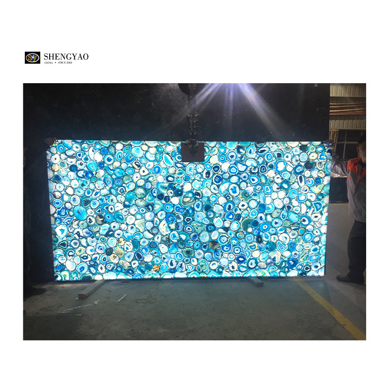 New Product Good Price Backlit Led Panel Light With Blue Agate Translucent Stone Slabs