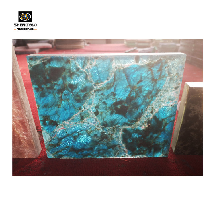 blue translucent stone panel backlit composite slab gemstone countertop