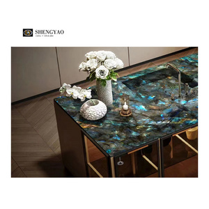 Customized Semi Precious Stone Sink Labradorite Granite Kichen Island Countertop