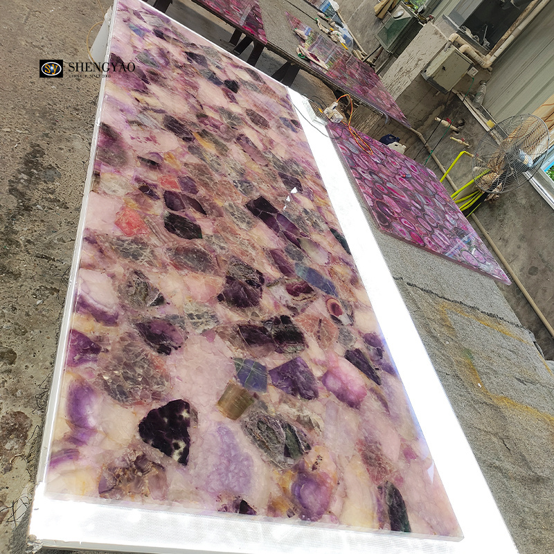 Custom Natural Purple Quartz Crystal Amethyst Slab For Table Top Countertop