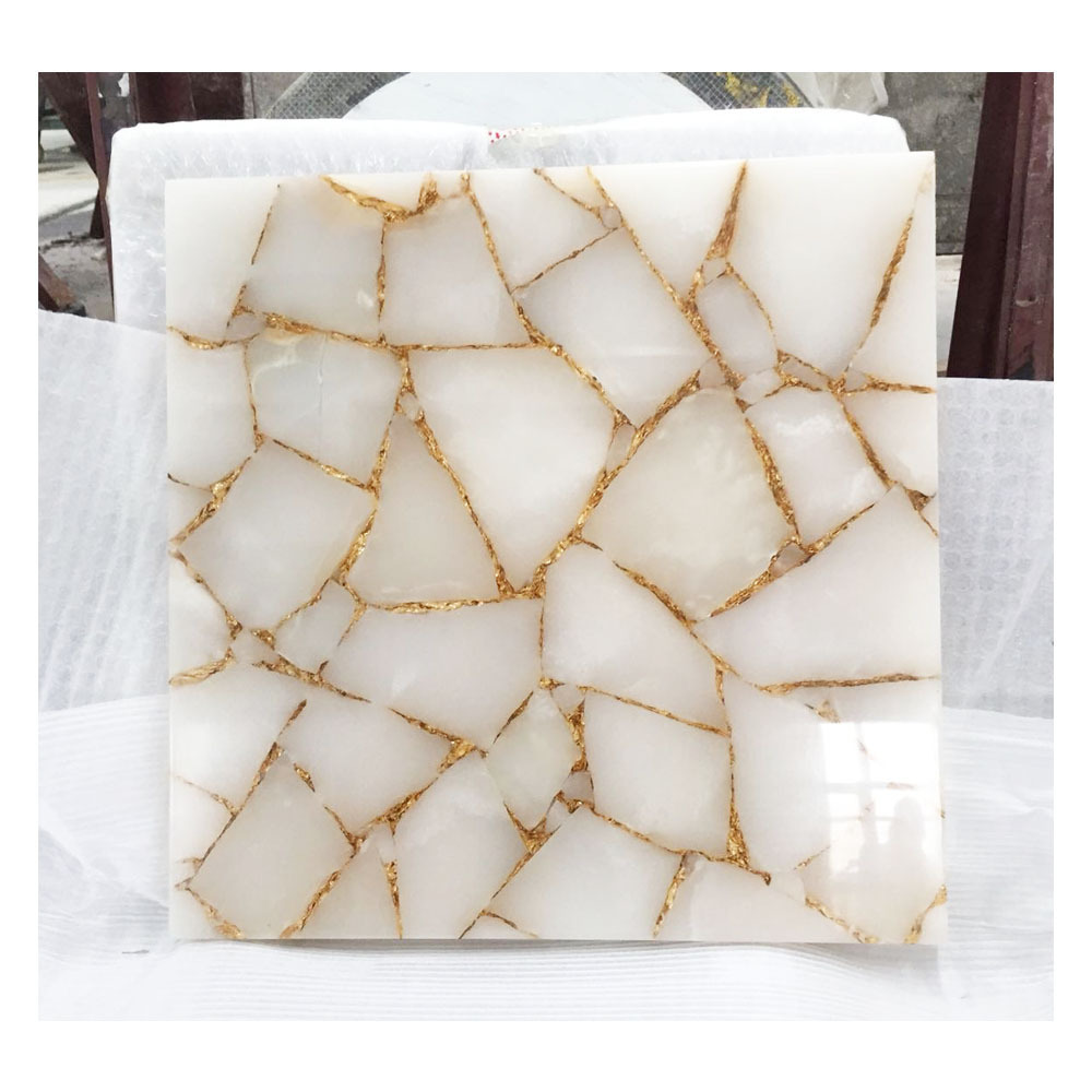 Luxury White Crystal Quartz Stone Kitchen Countertop Slab For Island Counter Top With Gold Foil