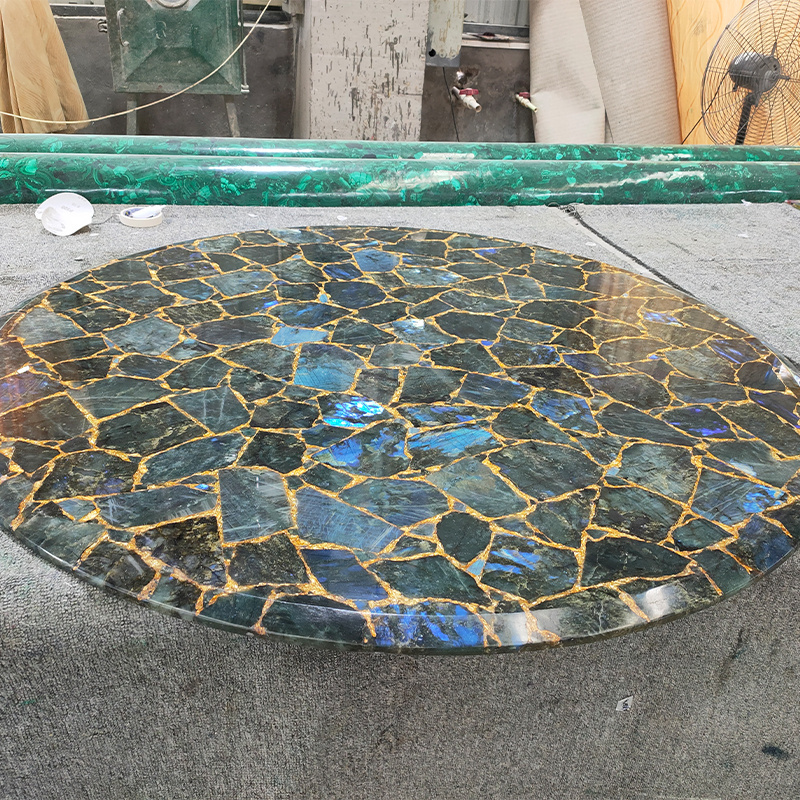 Customized Semi Precious Stone Sink Labradorite Granite Kichen Island Countertop