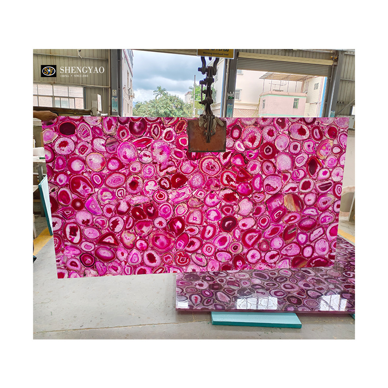 SHENGYAO GEMSTONE/Natural Luxury Pink Translucent Marble Rose Backlit Agate Stone Slabs