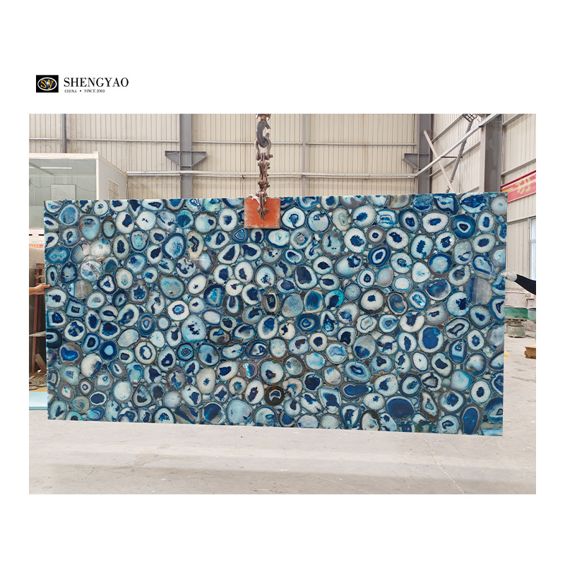 Wholesale Polished Gemstone Panel Natural Blue Agate Stone Slabs