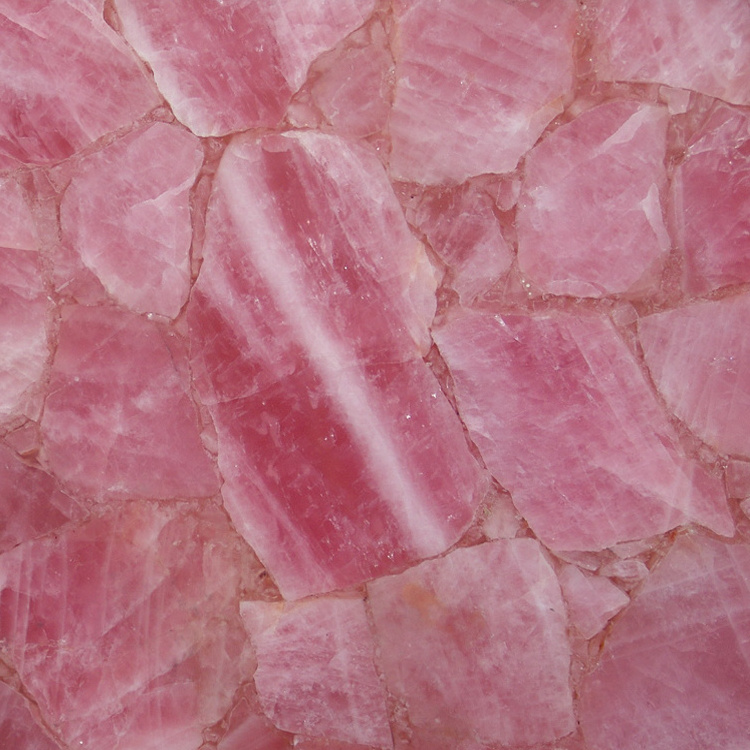 Luxury Semi Precious Stone Pink Crystal Slabs Countertops rose quartz Tiles