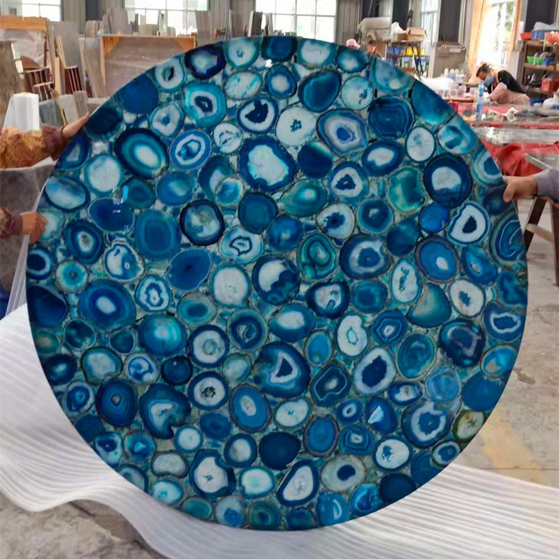 Unique Design Gemstone Blue Agate Tables Dining Room Set For Home Decoration