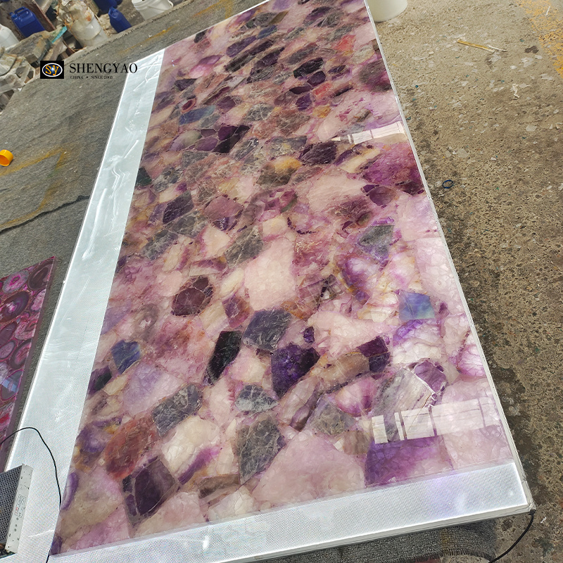 Custom Natural Purple Quartz Crystal Amethyst Slab For Table Top Countertop