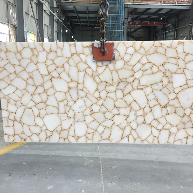 Luxury White Crystal Quartz Stone Kitchen Countertop Slab For Island Counter Top With Gold Foil