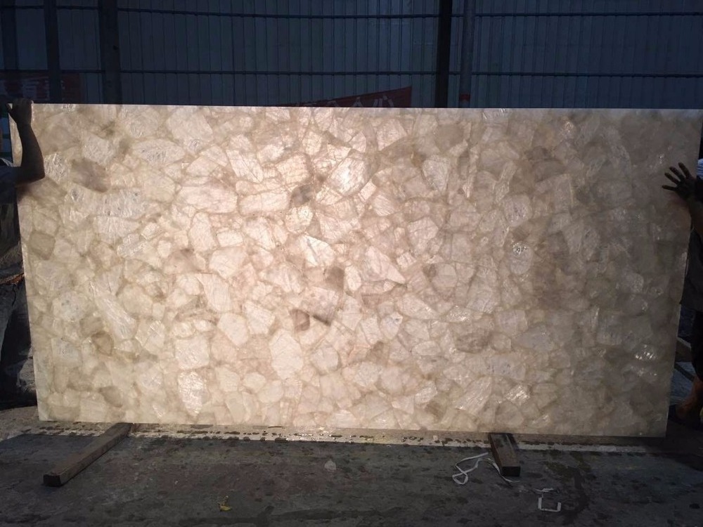 Backlit White Quartz Natual Crystal Beautiful Dining Table/VarnityTop/Large Marble Slab For Wall/Floor Decoration