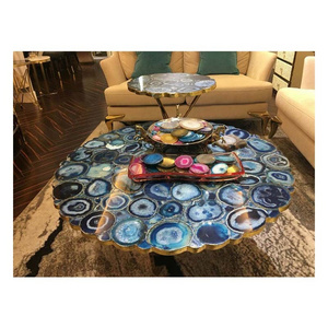 Unique Design Gemstone Blue Agate Tables Dining Room Set For Home Decoration