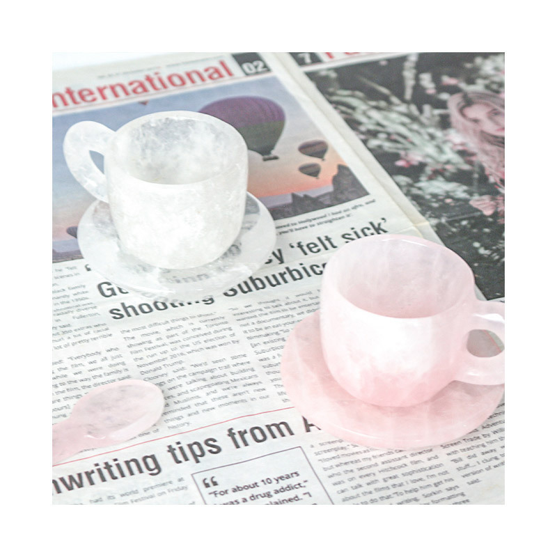 Natural Pink Rose Quartz Crystal Heart Amethyst Crystal Cup For Tea/Coffee