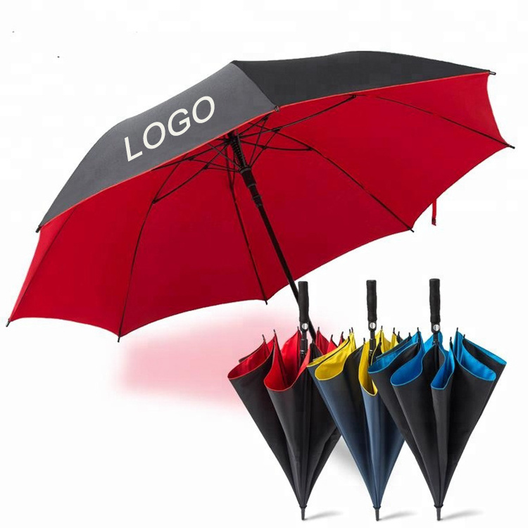 Wholesale Business Factory Wind Proof  Custom Logo Straight Large Luxury Golf Umbrella for the rain Automatic Double Layer