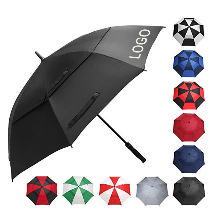 Supplier Corporate Fiber Frame Double Layer Traditional Polyester Pongee Modern Golf Umbrella custom with Logo for Hotels