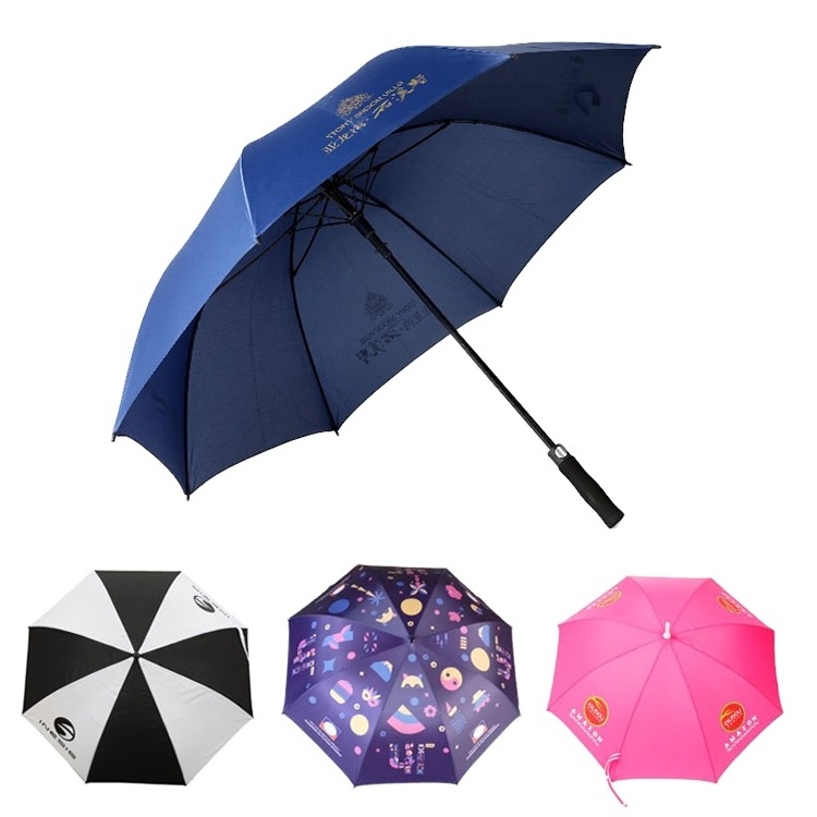 Supplier Wholesale Auto Open Fiber Frame Pongee fabric 30 inch Golf Umbrella with Logo custom for  the rain