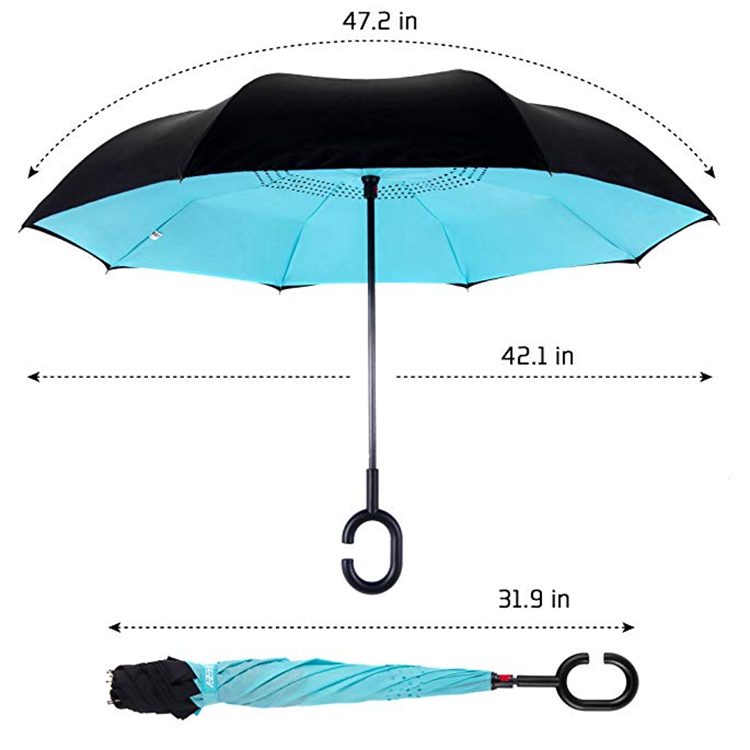 Custom Logo Double Canopy Pongee Polyester Straight Reverse Inverted Umbrella Manual Control Flower Design Adults Business Gifts