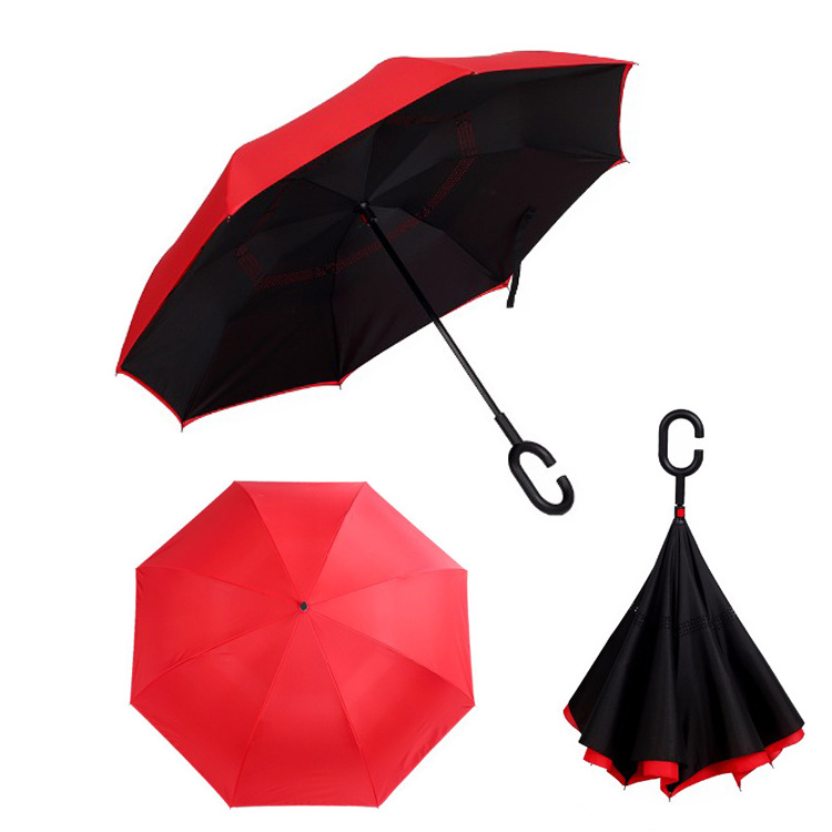 190T Pongee Straight Reverse Umbrella with C-Shape Handle Manual Control Floral Design for Adults Business Gifts