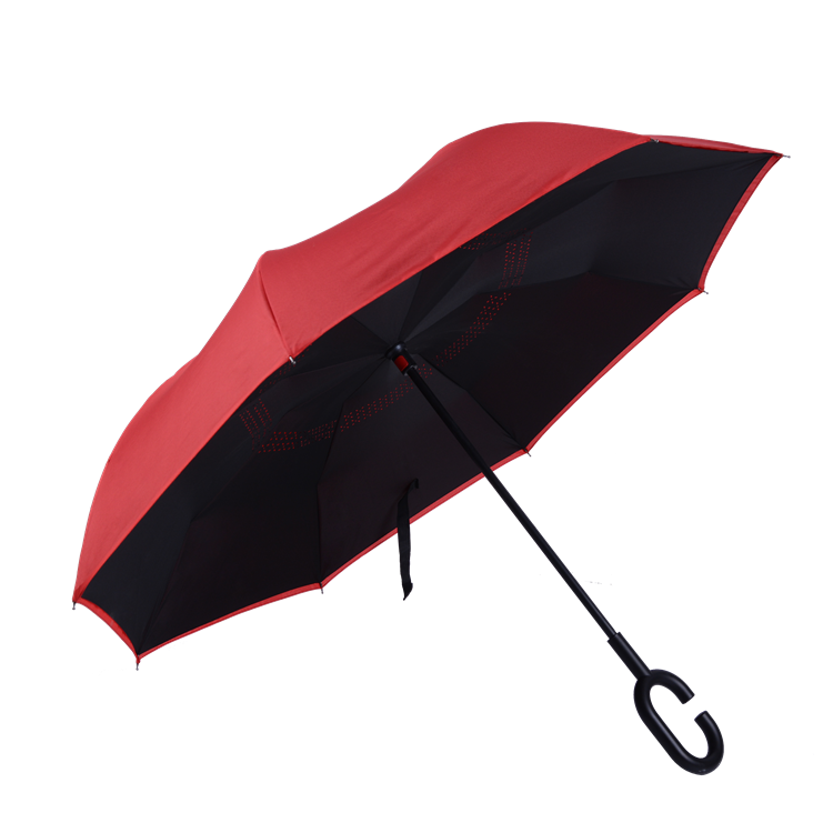 190T Pongee Straight Reverse Umbrella with C-Shape Handle Manual Control Floral Design for Adults Business Gifts