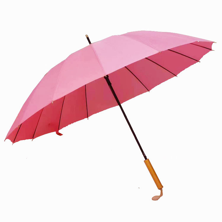 16k straight Umbrella Fashion Long wood Handle pink Stick Umbrella auto open Big Parasol with custom logo print