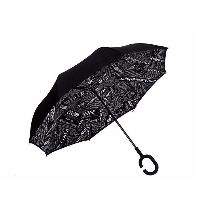 reverse umbrella double layer C shape hook handle with logo custom printed umbrella upside down straight inverted umbrella