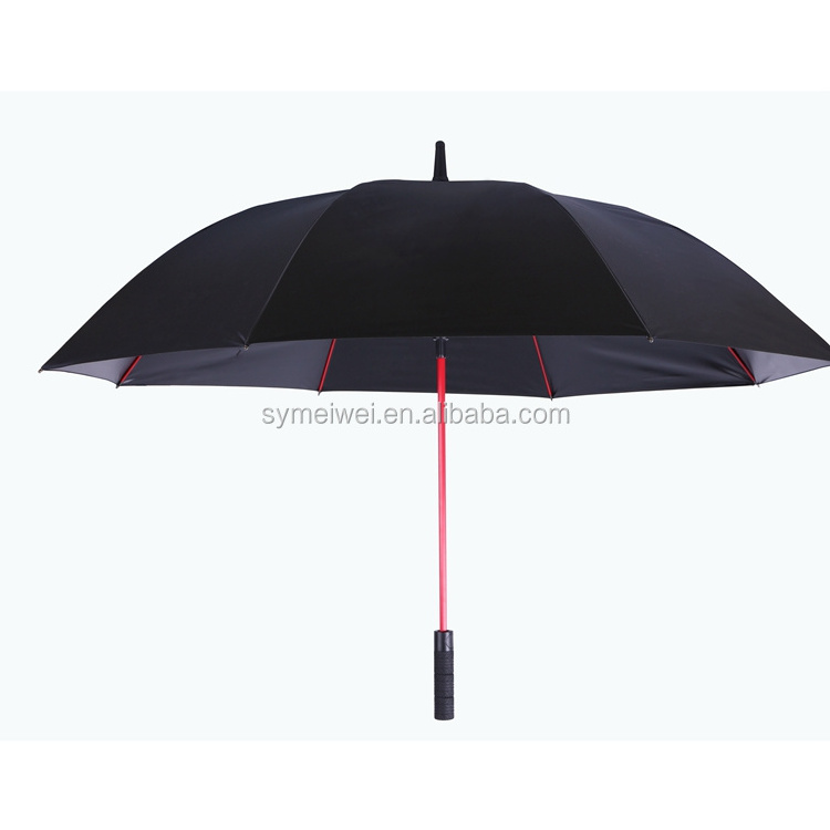 golf umbrella 30 inch custom logo print black UV coat straight handle auto open fiberglass for men women straight umbrella