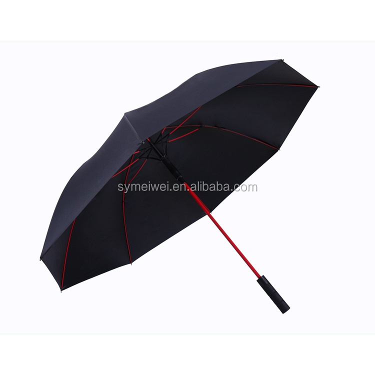 golf umbrella 30 inch custom logo print black UV coat straight handle auto open fiberglass for men women straight umbrella