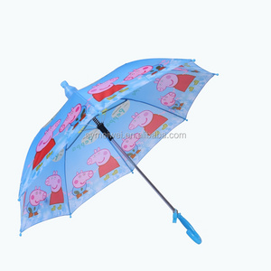 Kids Umbrella Straight custom with logo Print Curve J Handle Cheap China factory for Children Metal Cartoon umbrellas