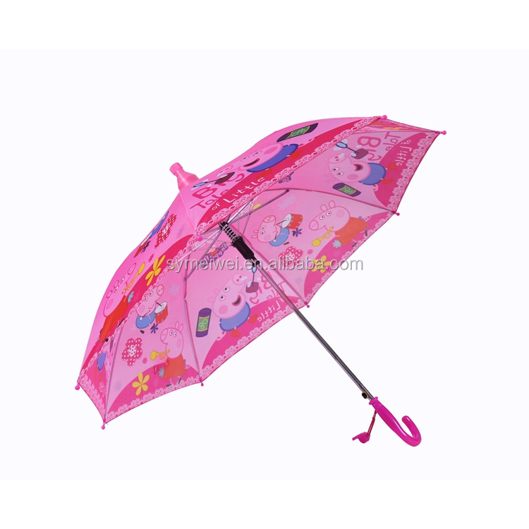 Kids Umbrella Straight custom with logo Print Curve J Handle Cheap China factory for Children Metal Cartoon umbrellas