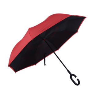 reverse inverted umbrella black outside and red inside color C shape handle  umbrella in stock custom logo print umbrellas