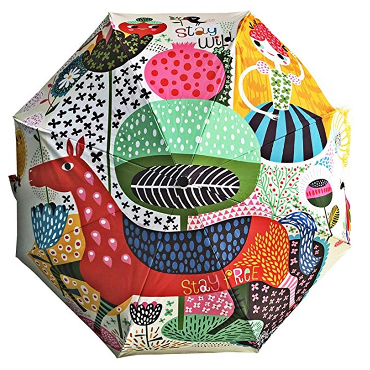 3 fold umbrella automatic Africa pattern cartoon custom waterproof auto open and close 3 folding umbrella children for kids