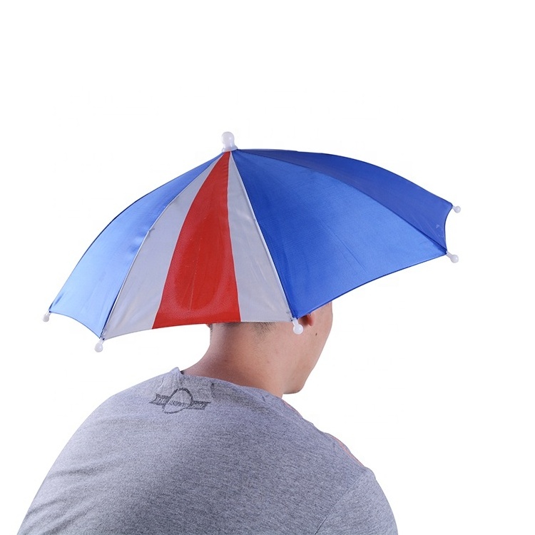 hat umbrella for Customized logo printed head shape UV canopy umbrella fishing hiking use hand free hat umbrella