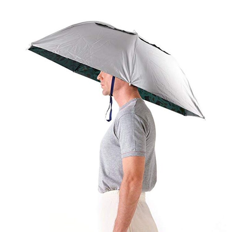 hat umbrella for Customized logo printed head shape UV canopy umbrella fishing hiking use hand free hat umbrella