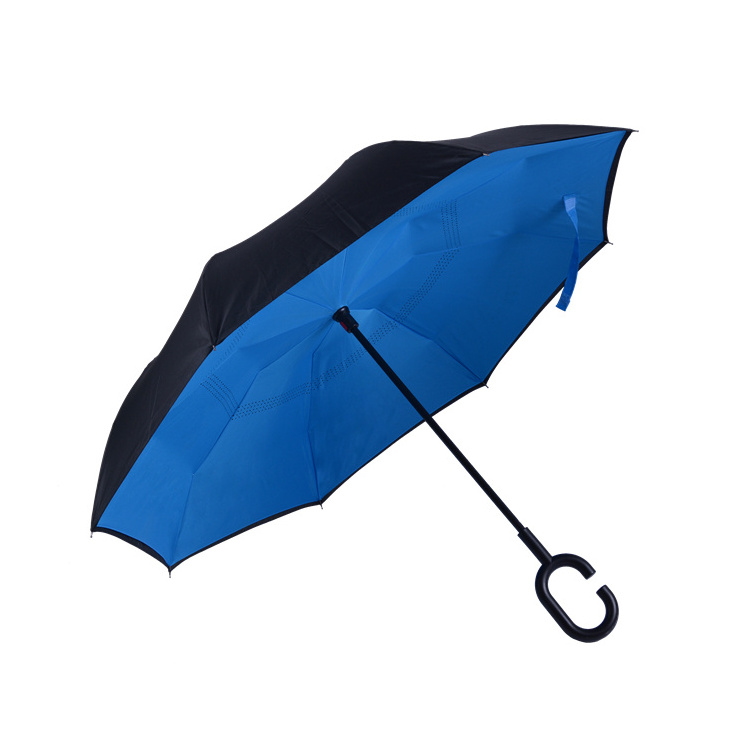 Business Factory Reverse umbrella Custom with Logo Prints  Inside out C-shape Handle Inverted Umbrella for the rain