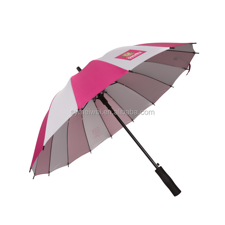 straight umbrella windproof auto open curve J handle 16k ribs black umbrella for advertising use custom print umbrella with logo