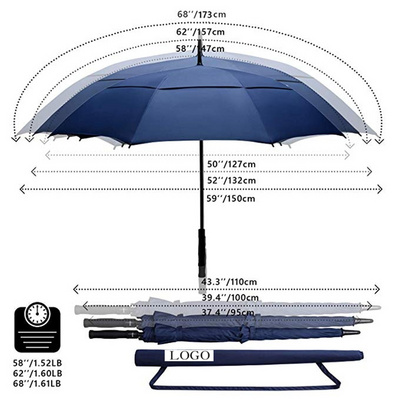 golf umbrella double canopy air vent automatic open golf straight umbrella with shoulder strap logo print for promotion umbrella