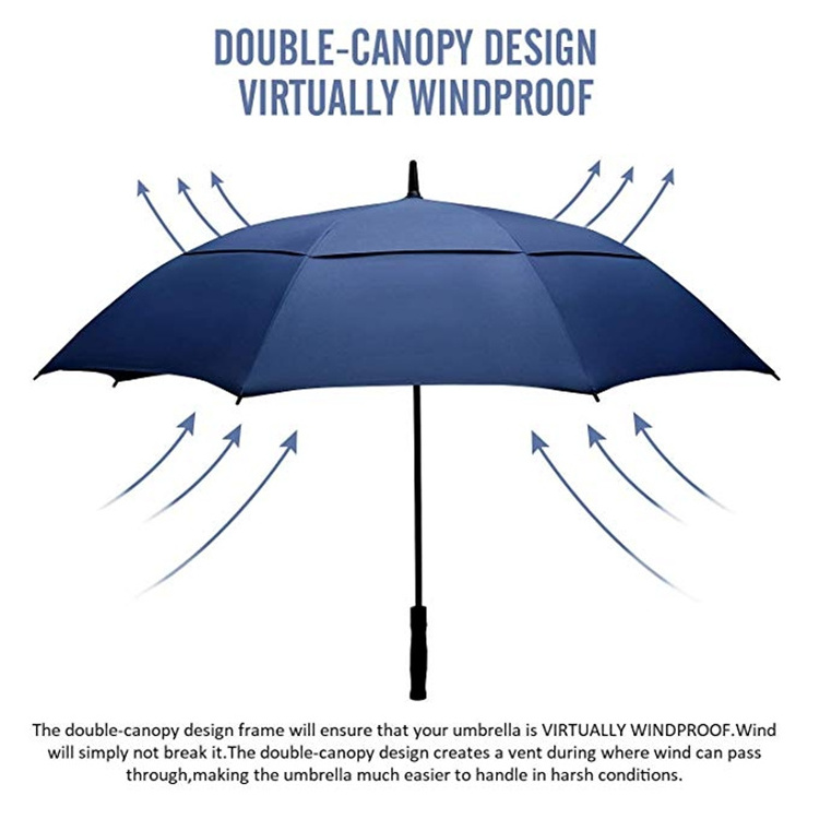 golf umbrella double canopy air vent automatic open golf straight umbrella with shoulder strap logo print for promotion umbrella