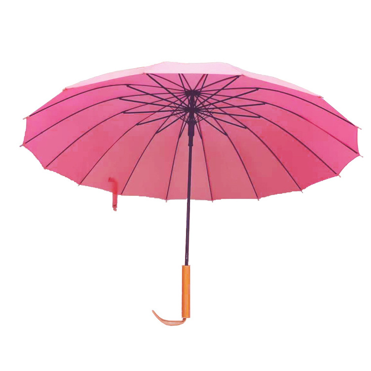 16k straight Umbrella Fashion Long wood Handle pink Stick Umbrella auto open Big Parasol with custom logo print