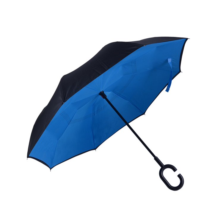 reverse umbrella with logo custom printing inside double layer inverted C curve handle business ads promotion for car umbrellas