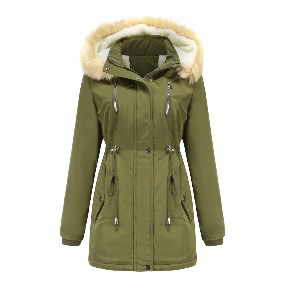 Women's Hooded Parka Puffer Jacket Thickened Fleece lined Winter Coats Long Down Trench Coat with Faux Fur Trimmed