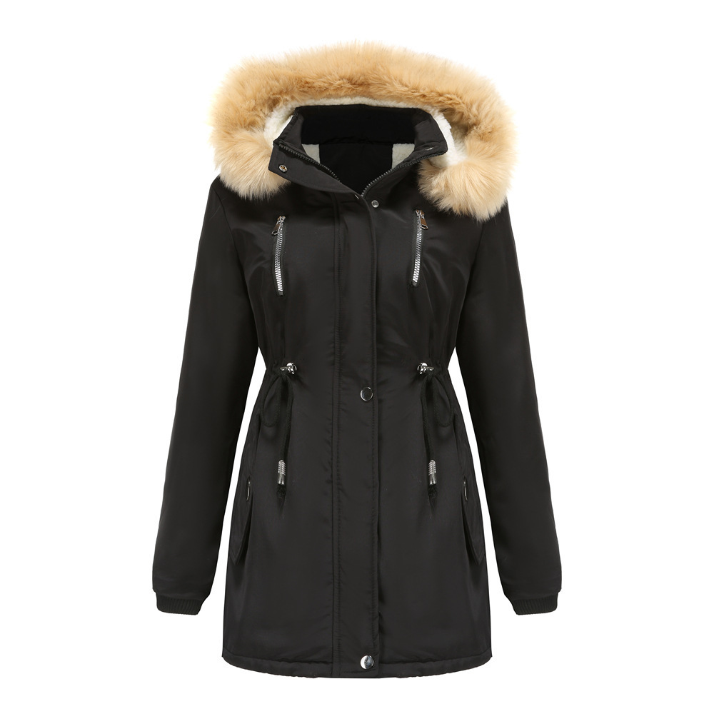 Women's Hooded Parka Puffer Jacket Thickened Fleece lined Winter Coats Long Down Trench Coat with Faux Fur Trimmed