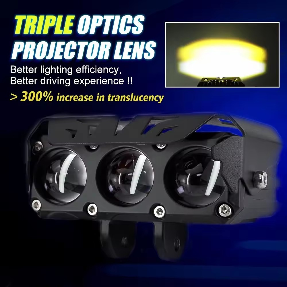 MOTOLED MIni Driving Lights Auxiliary Laser Gun LED Spotlight for Motorcycle Triple Projector Lens 38W 3800LM Dual Color