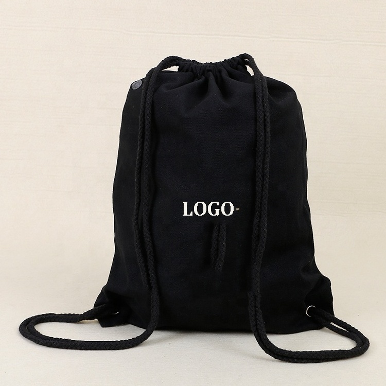 drawstring backpack with logo custom eco friendly recyclable canvas packaging bag reusable organic cotton drawstring bag